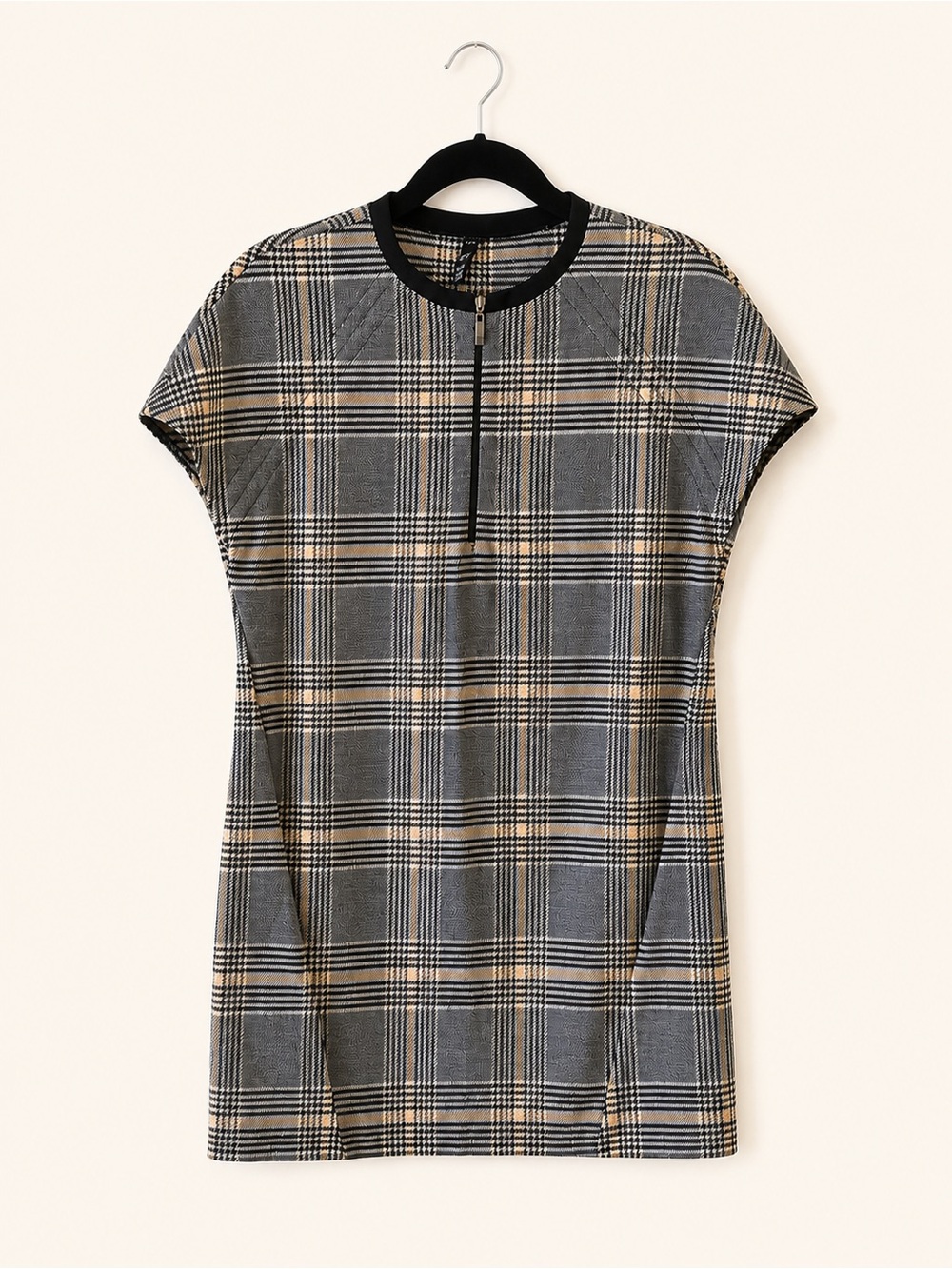 Zara Gray Plaid Zip Front Mini Dress